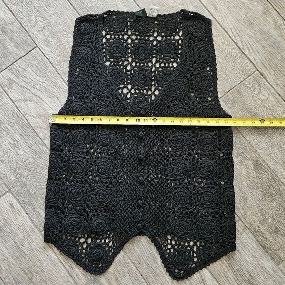 Saddlebred Open Knit Black Button-up Vest - Picture 4 of 6